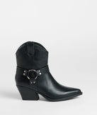 The New Frontier Western O-Ring Booties in black brings edge and energy to your vibe, ready to elevate any festival look or concert outfit.