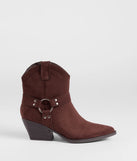 The New Frontier Western O-Ring Booties in brown brings edge and energy to your vibe, ready to elevate any festival look or concert outfit.
