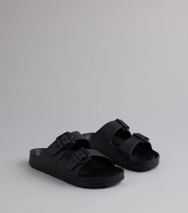 Elevate warm-weather looks with Tag Along Strappy Buckle Sandals in black, a pair of trendy sandals bringing chic, modern flair to every step.