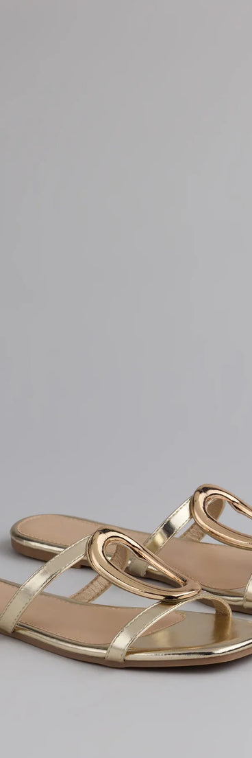 Style made simple with the Chic And Sleek Square Strappy Flat Sandals in gold, trendy women’s shoes that take your outfit from basic to bold in one step.