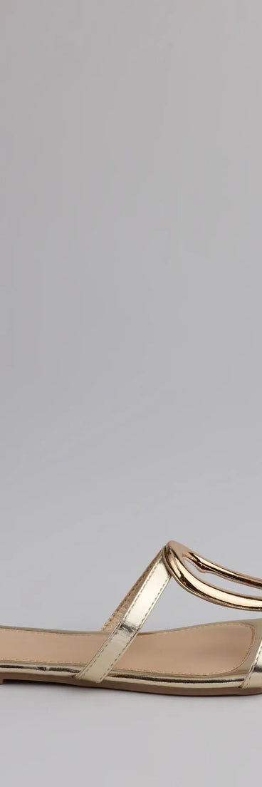 Style made simple with the Chic And Sleek Square Strappy Flat Sandals in gold, trendy women’s shoes that take your outfit from basic to bold in one step.