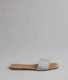 Elevate warm-weather looks with Dazzle Me Rhinestone Square Toe Sandals in silver, a pair of trendy sandals bringing chic, modern flair to every step.