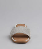 Elevate warm-weather looks with Dazzle Me Rhinestone Square Toe Sandals in silver, a pair of trendy sandals bringing chic, modern flair to every step.