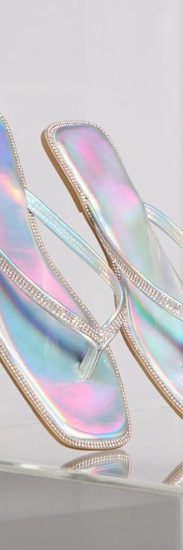 Irresistible Iridescent Rhinestone T-Strap Sandals