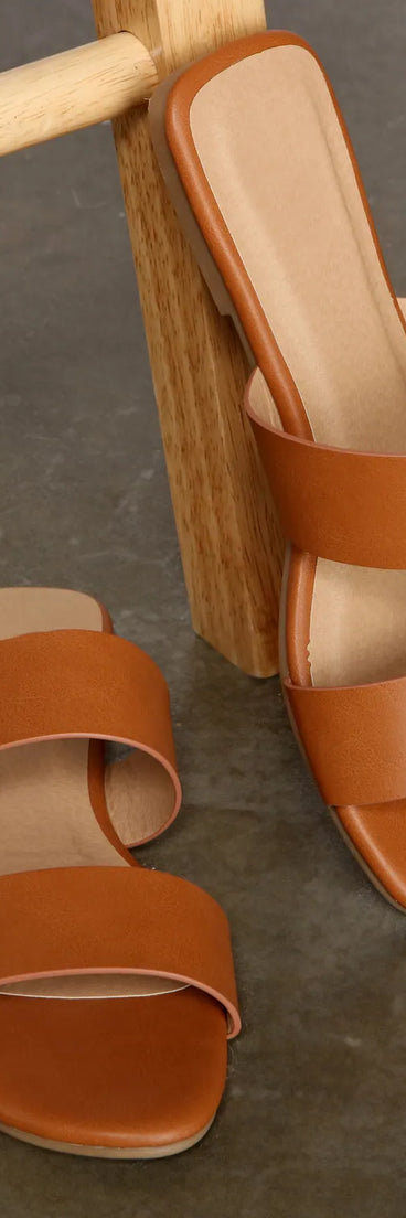 Faux Leather Double Band Slides