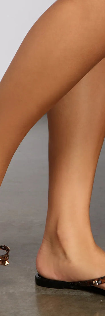 Leopard Pyramid Stud Jelly Thong Sandals