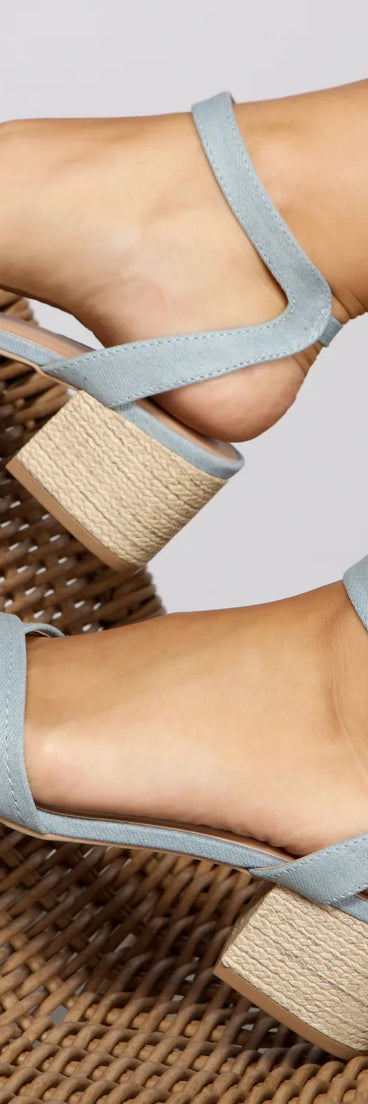Denim Cutie Criss-Cross Block Heels