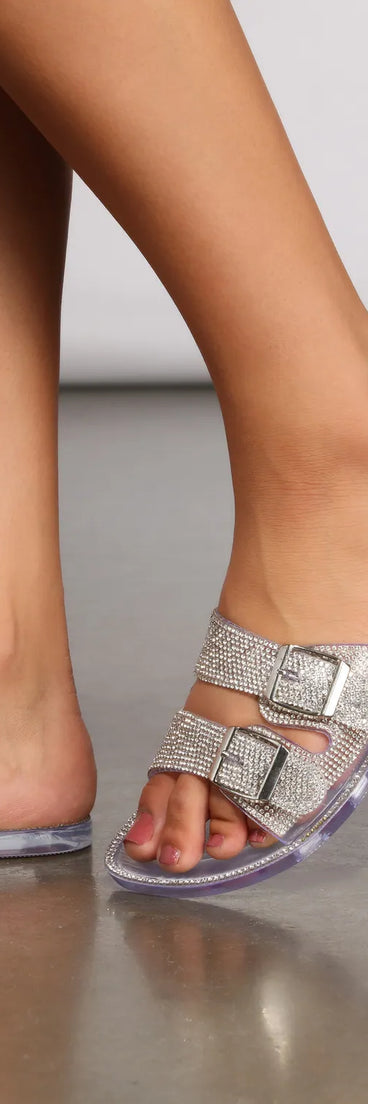 Two Band Rhinestone Jelly Slides
