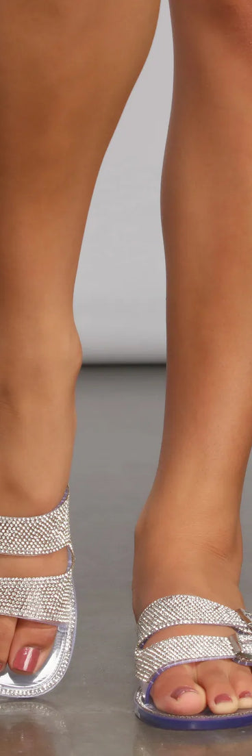 Two Band Rhinestone Jelly Slides