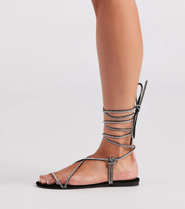Total Glam Vibe Rhinestone Lace-Up Sandals | Windsor