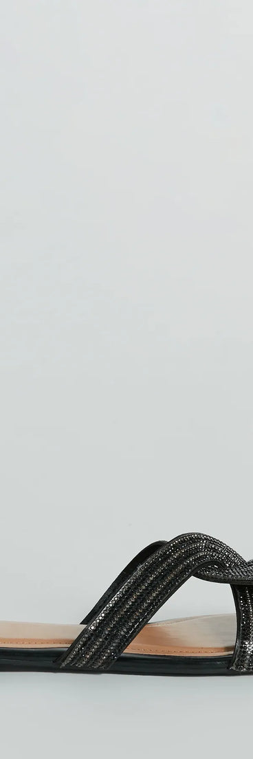 Glam Rhinestone Criss-Cross Strap Faux Leather Sandals