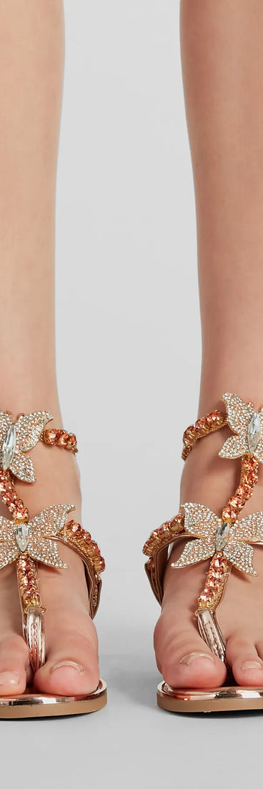 Glam Perfection Rhinestone Butterfly Metallic Sandals