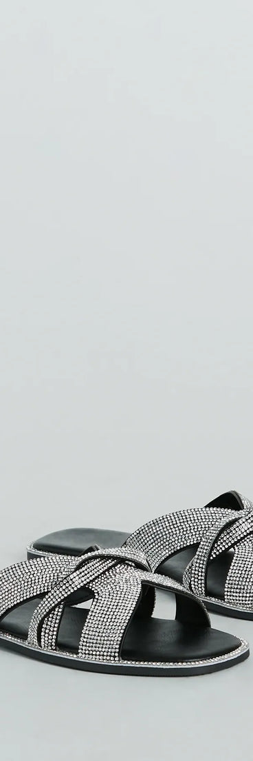 So Glitzy Rhinestone Strappy Faux Leather Sandals