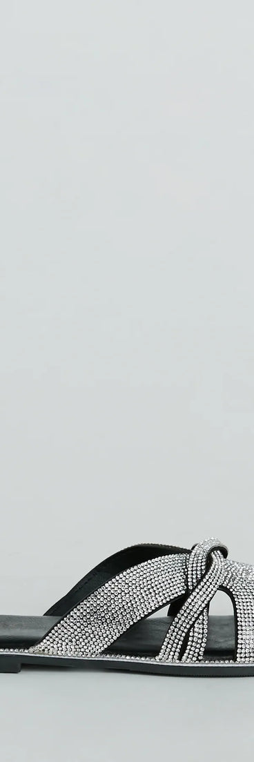 So Glitzy Rhinestone Strappy Faux Leather Sandals