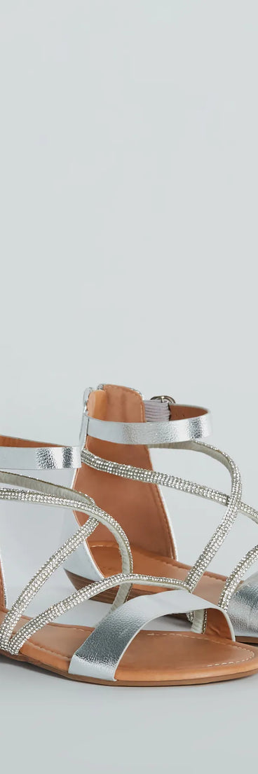 Shine Shocker Rhinestone Strappy Flat Sandals