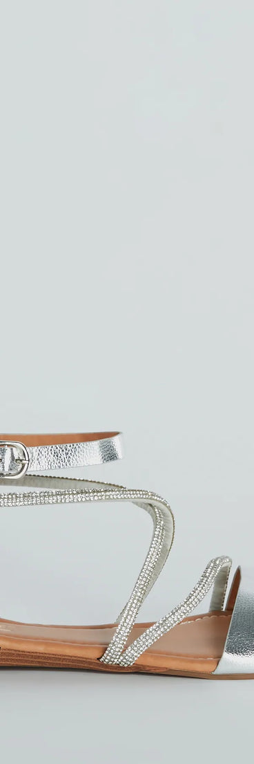 Shine Shocker Rhinestone Strappy Flat Sandals