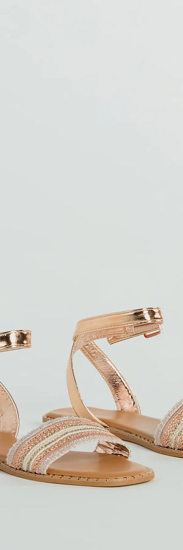 Sun-Soaked Adventure Woven Metallic Flat Sandals