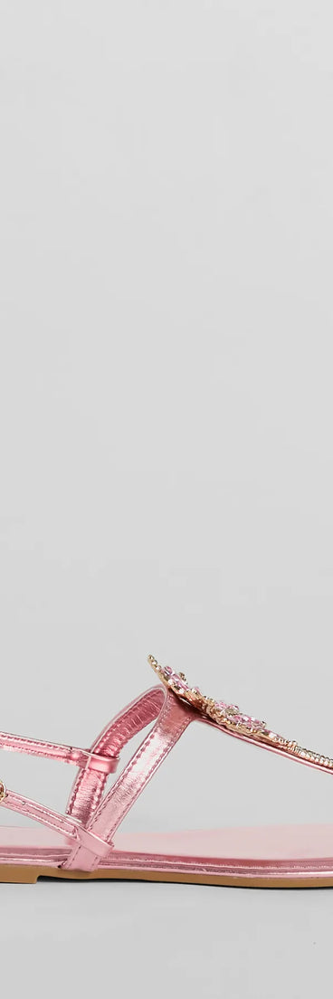 Beachy Glam Rhinestone Palm Tree Metallic Sandals