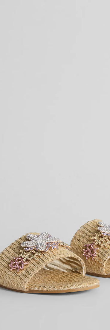 Wish On A Rhinestone Starfish Straw Flat Sandals