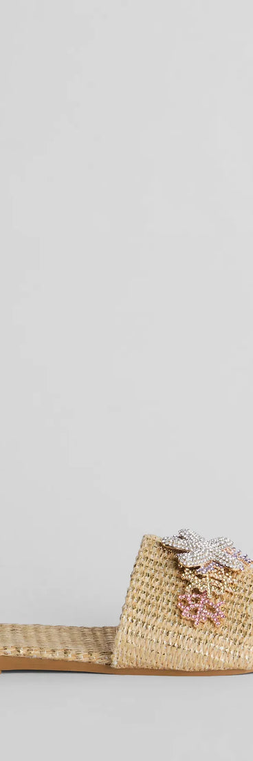 Wish On A Rhinestone Starfish Straw Flat Sandals