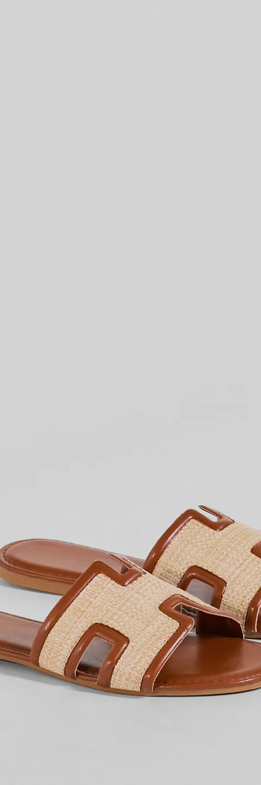 Pop Of Cute Straw Faux Leather Flat Sandals