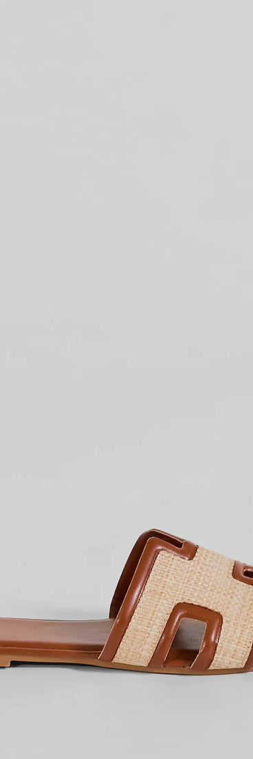 Pop Of Cute Straw Faux Leather Flat Sandals