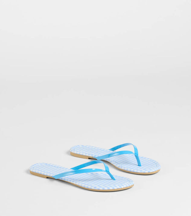 Stay on-trend this season with the Cutie Vibe Gingham Print Thong Strap Sandals in blue, a must-have for creating stylish and effortless spring outfits for women.
