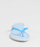 Stay on-trend this season with the Cutie Vibe Gingham Print Thong Strap Sandals in blue, a must-have for creating stylish and effortless spring outfits for women.
