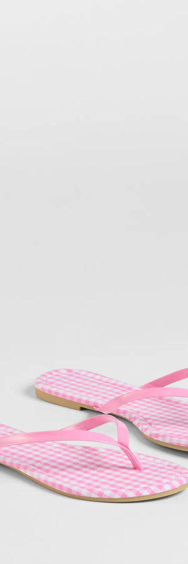 Stay on-trend this season with the Cutie Vibe Gingham Print Thong Strap Sandals in pink, a must-have for creating stylish and effortless fall outfits for women.