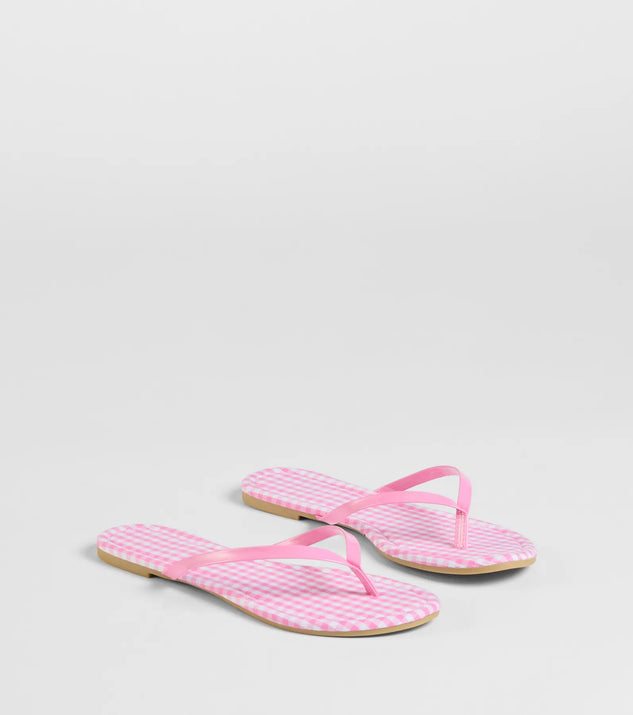 Stay on-trend this season with the Cutie Vibe Gingham Print Thong Strap Sandals in pink, a must-have for creating stylish and effortless spring outfits for women.