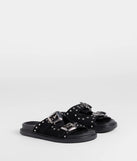 The Cool Girl Studded Western Buckle Sandals in black brings edge and energy to your vibe, ready to elevate any festival look or concert outfit.