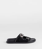 The Cool Girl Studded Western Buckle Sandals in black brings edge and energy to your vibe, ready to elevate any festival look or concert outfit.