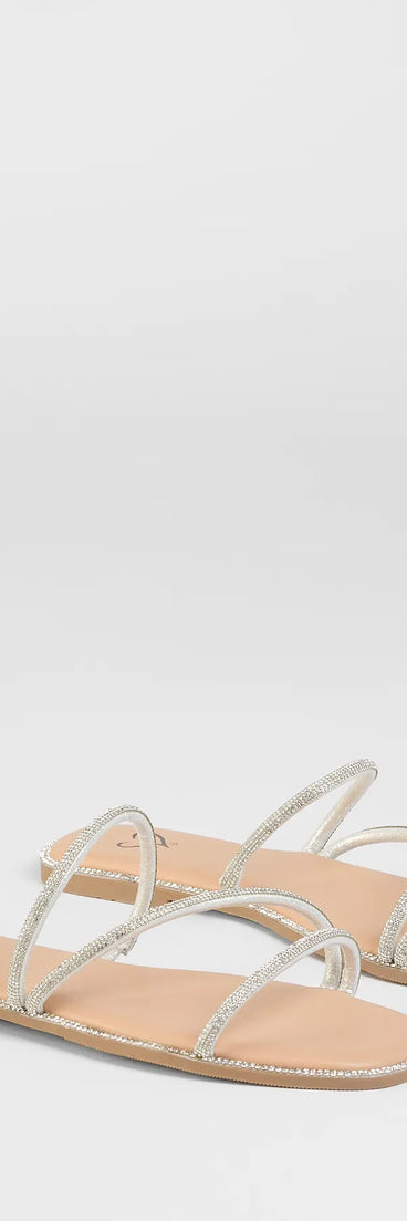 Elevate warm-weather looks with Always Glowing Rhinestone Strap Sandals in silver, a pair of trendy sandals bringing chic, modern flair to every step.