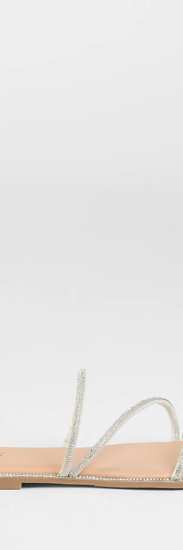 Elevate warm-weather looks with Always Glowing Rhinestone Strap Sandals in silver, a pair of trendy sandals bringing chic, modern flair to every step.