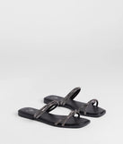 Elevate warm-weather looks with Memorable Muse Rhinestone Strappy Sandals in black, a pair of trendy sandals bringing chic, modern flair to every step.