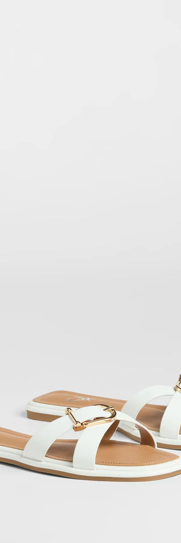 Elevate warm-weather looks with Down For Anything Buckle Criss-Cross Sandals in white, a pair of trendy sandals bringing chic, modern flair to every step.