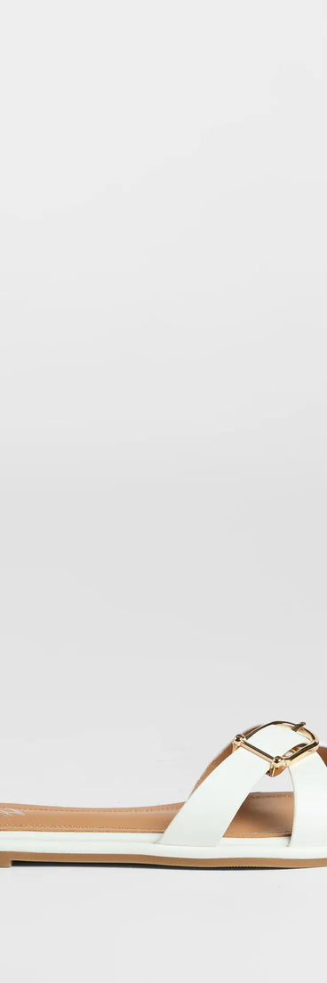 Elevate warm-weather looks with Down For Anything Buckle Criss-Cross Sandals in white, a pair of trendy sandals bringing chic, modern flair to every step.