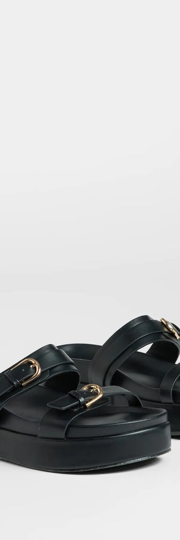 Elevate warm-weather looks with On A New Level Buckle Strappy Platform Sandals in black, a pair of trendy sandals bringing chic, modern flair to every step.
