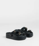 On A New Level Buckle Strappy Platform Sandals
