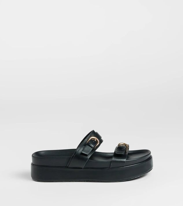 On A New Level Buckle Strappy Platform Sandals