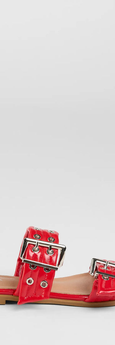 Elevate warm-weather looks with Get It Girl Buckle Strappy Sandals in red, a pair of trendy sandals bringing chic, modern flair to every step.