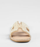 Simple Poise Faux Pearl Rhinestone Flat Sandals