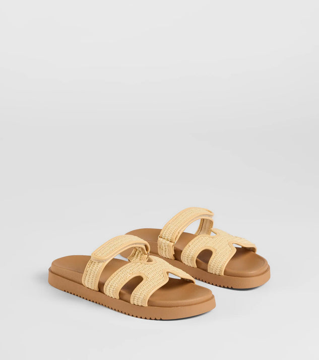 Stay on-trend this season with the Eye-Catching Cutout Strappy Slide Sandals in natural, a must-have for creating stylish and effortless spring outfits for women.