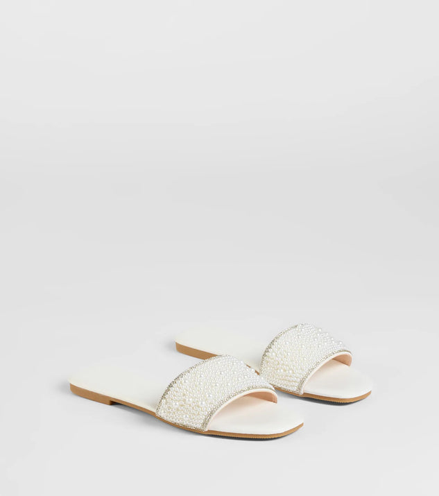 Stay on-trend this season with the Ever So Chic Rhinestone Pearl Sandals in white, a must-have for creating stylish and effortless spring outfits for women.