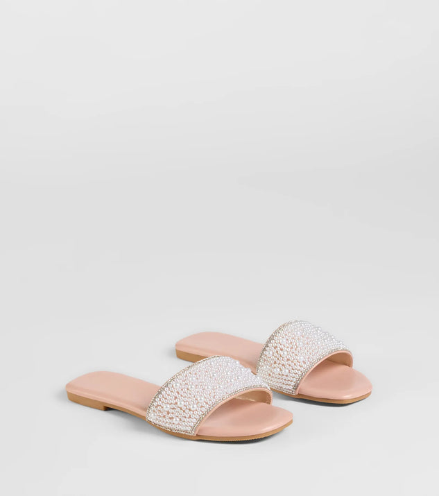 Stay on-trend this season with the Ever So Chic Rhinestone Pearl Sandals in nude, a must-have for creating stylish and effortless spring outfits for women.