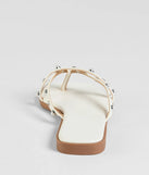 Stay on-trend this season with the Stylishly Glam Strappy Rhinestone Pearl Sandals in white, a must-have for creating stylish and effortless spring outfits for women.