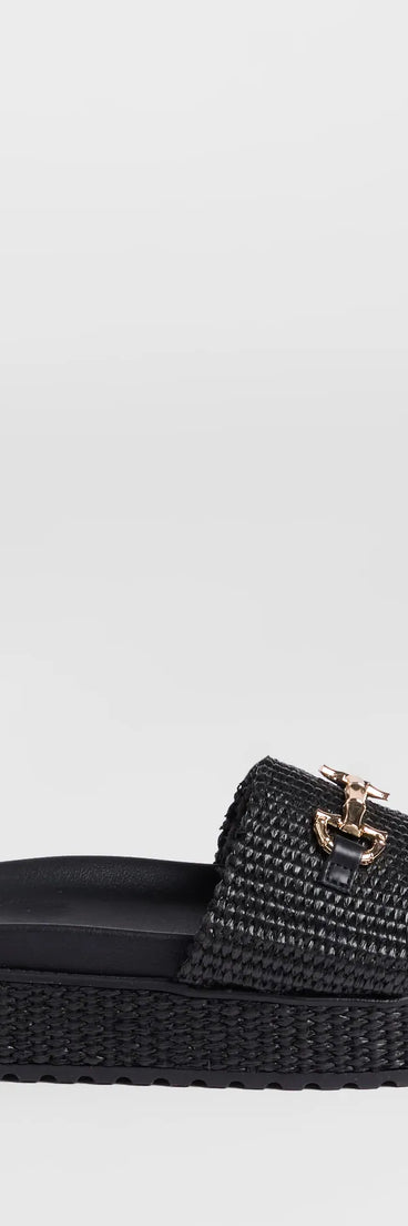 Stay on-trend this season with the Slide Into Spring Platform Straw Sandals in black, a must-have for creating stylish and effortless spring outfits for women.