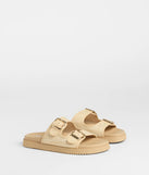 Under The Sun Straw Buckle Slide Sandals