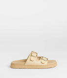 Under The Sun Straw Buckle Slide Sandals