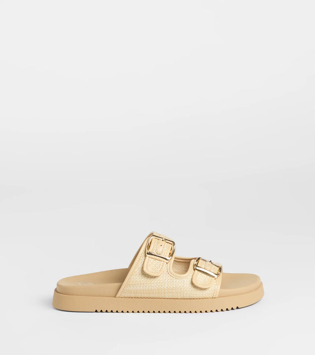 Under The Sun Straw Buckle Slide Sandals